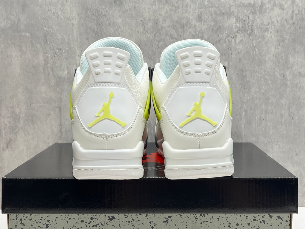 Air Jordan 4 Retro Sneakers – White & Neon Yellow