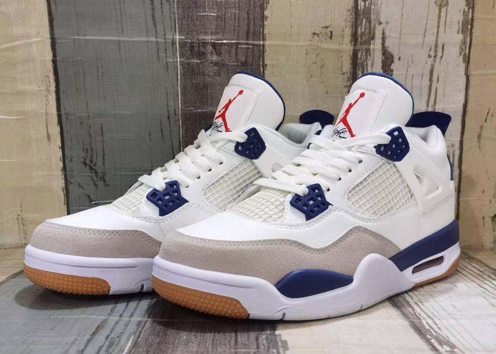 Air Jordan 4 Retro Sneakers – White & Navy Blue