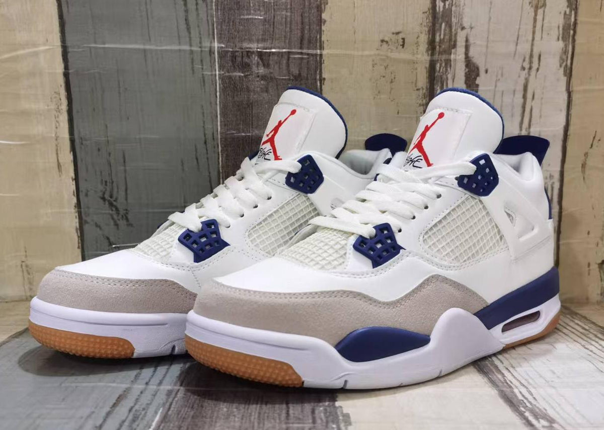 Air Jordan 4 Retro Sneakers – White & Navy Blue