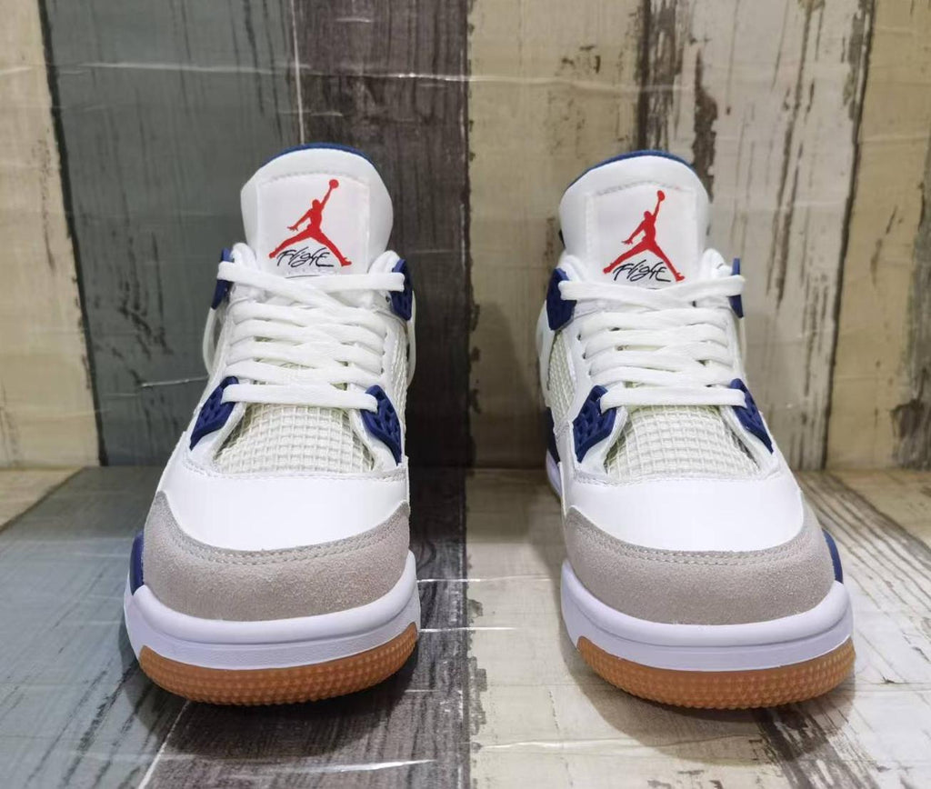 Air Jordan 4 Retro Sneakers – White & Navy Blue