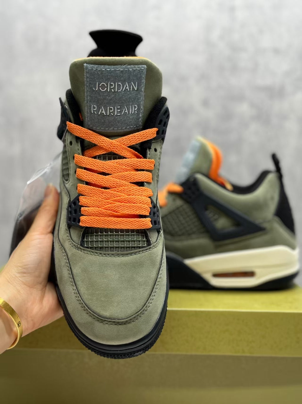 Air Jordan 4 Retro Sneakers – Olive Green & Orange