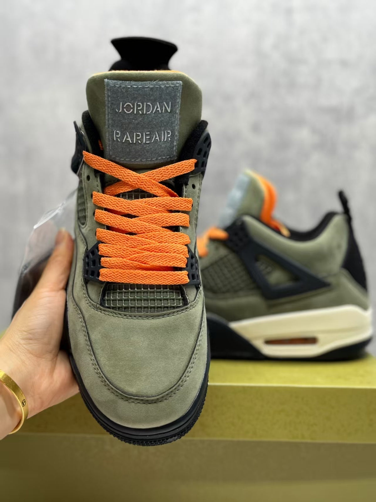 Air Jordan 4 Retro Sneakers – Olive Green & Orange